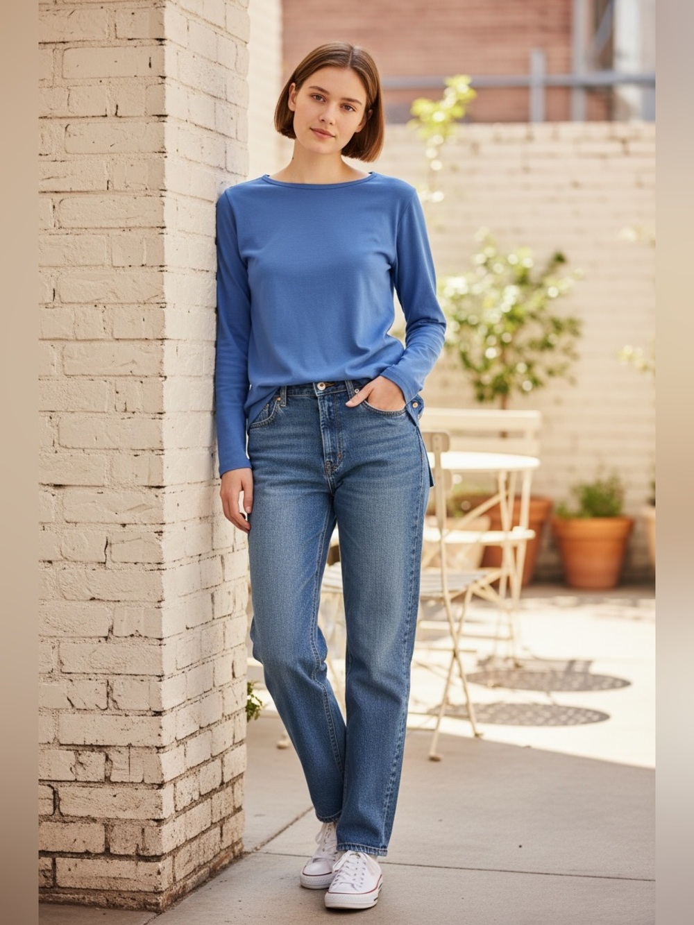 Lands' End Long Sleeve Crew Tee in Blue
